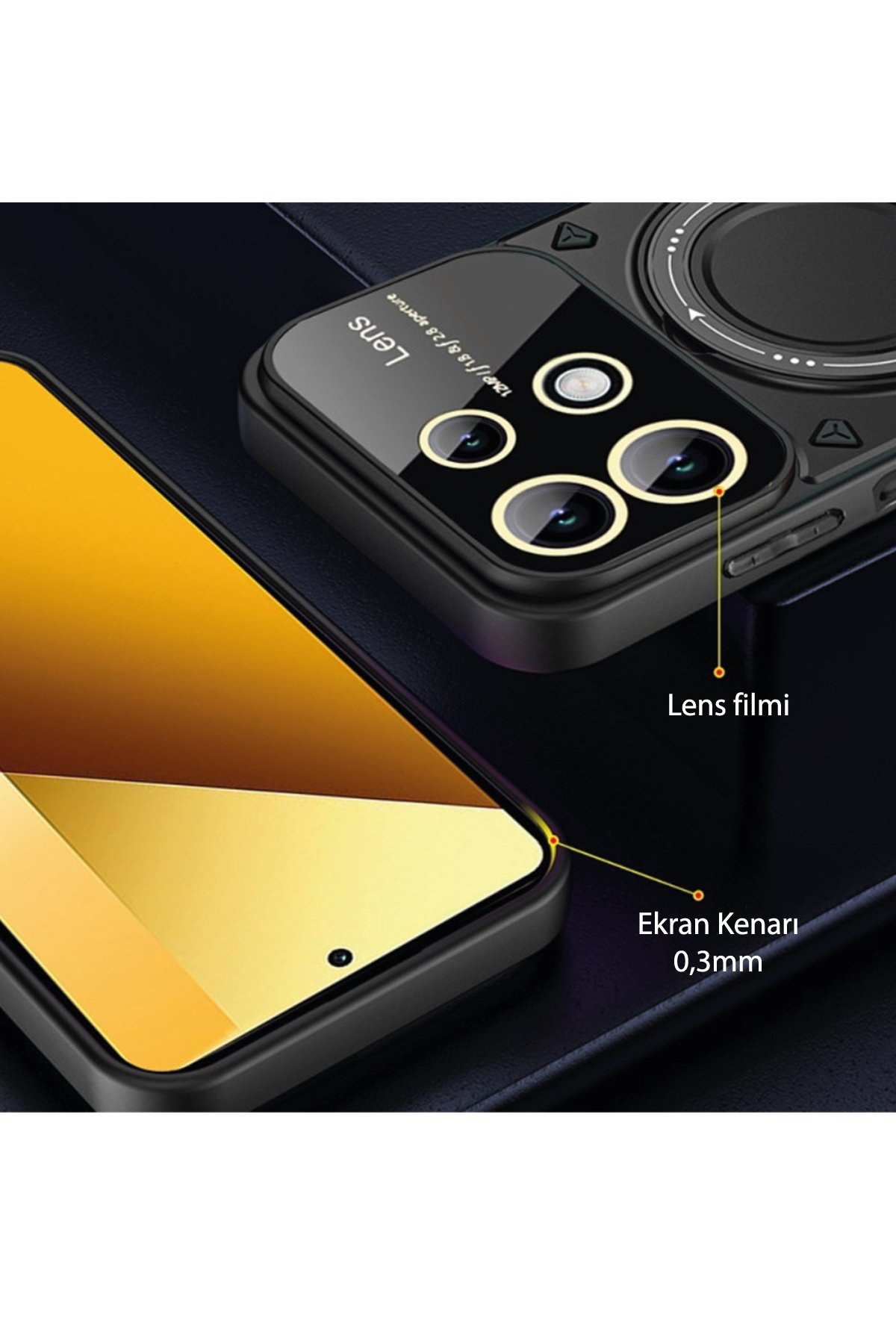 Newface Xiaomi Redmi Note 13 4G Kılıf Pars Lens Yüzüklü Silikon - Siyah