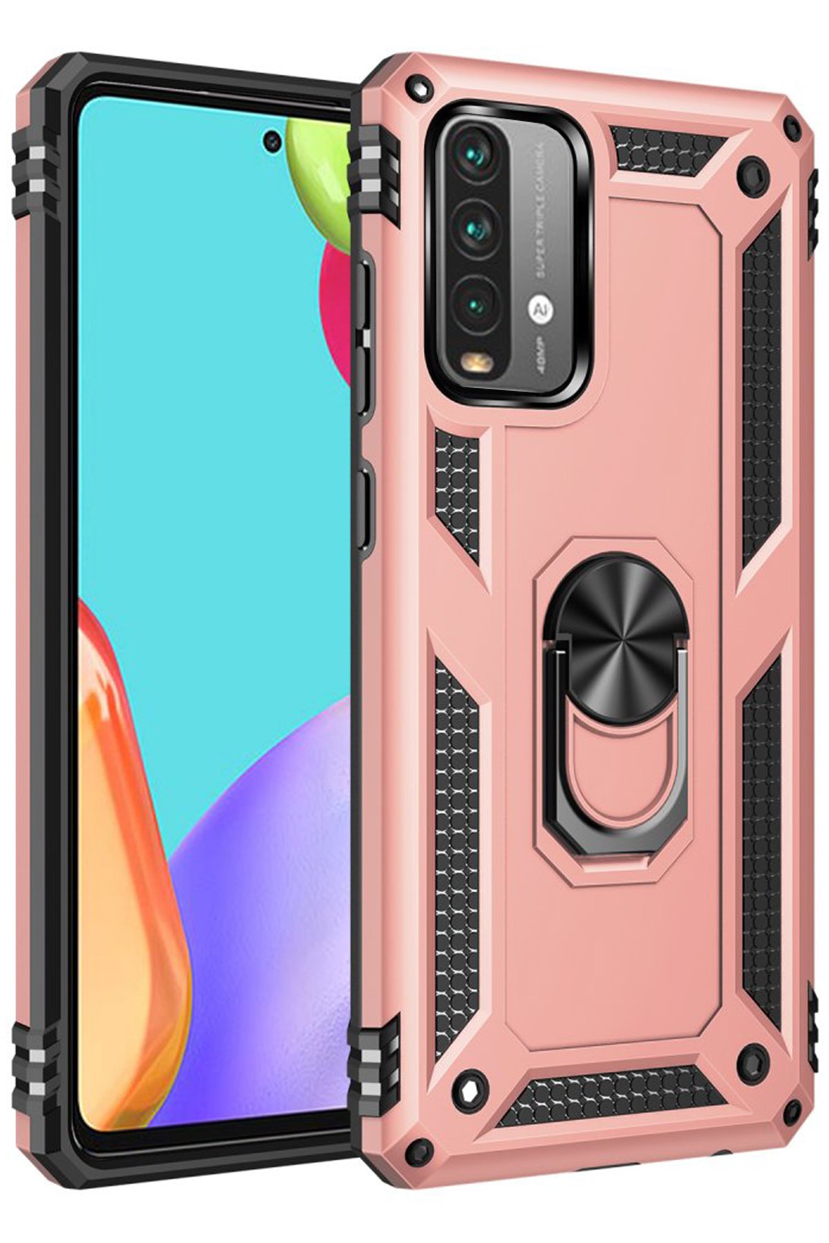 Newface Xiaomi Redmi Note 9 4G Kılıf Montreal Yüzüklü Silikon Kapak - Buz Mavi