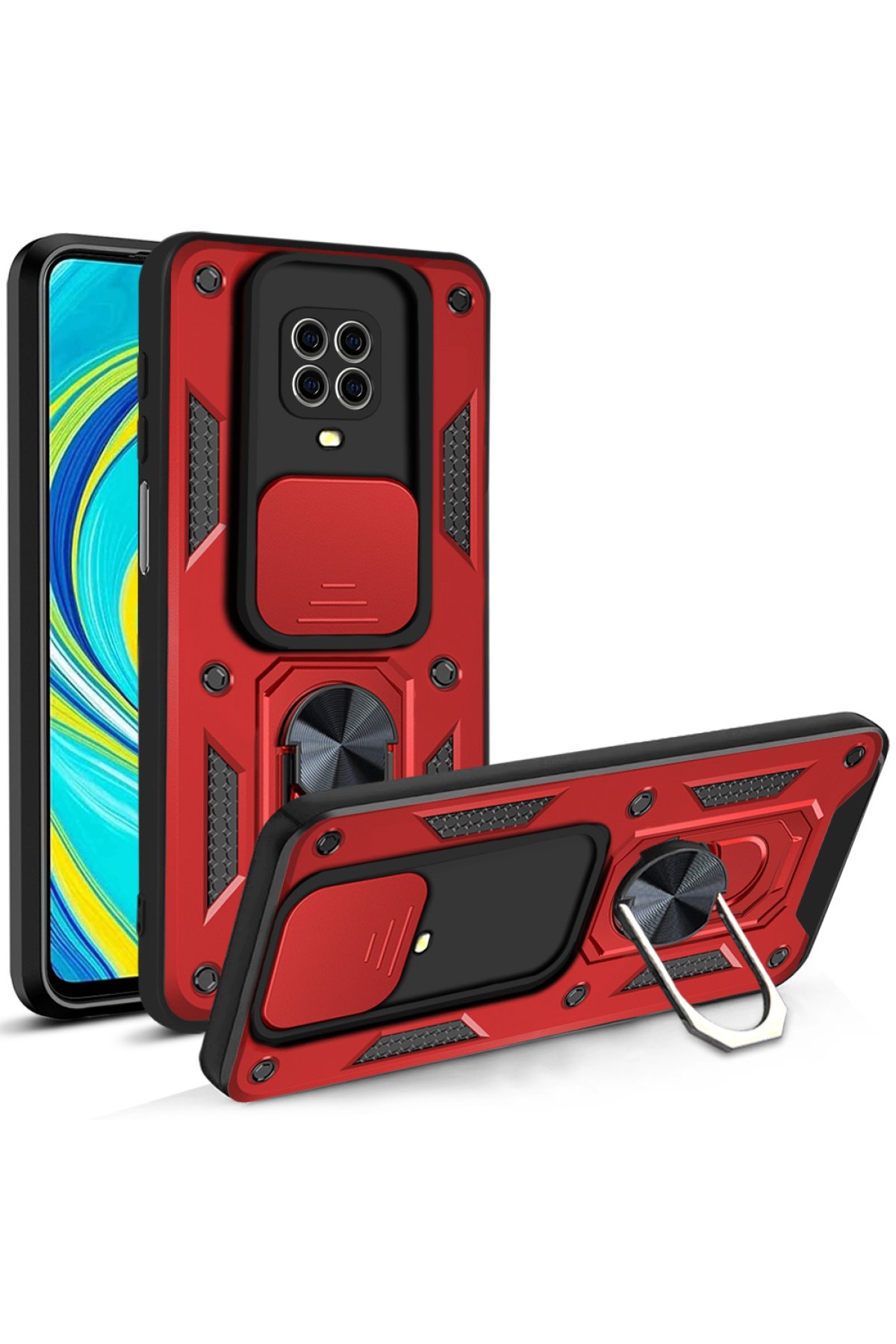 Newface Xiaomi Redmi Note 9 Pro Kılıf Mega Standlı Silikon - Pudra