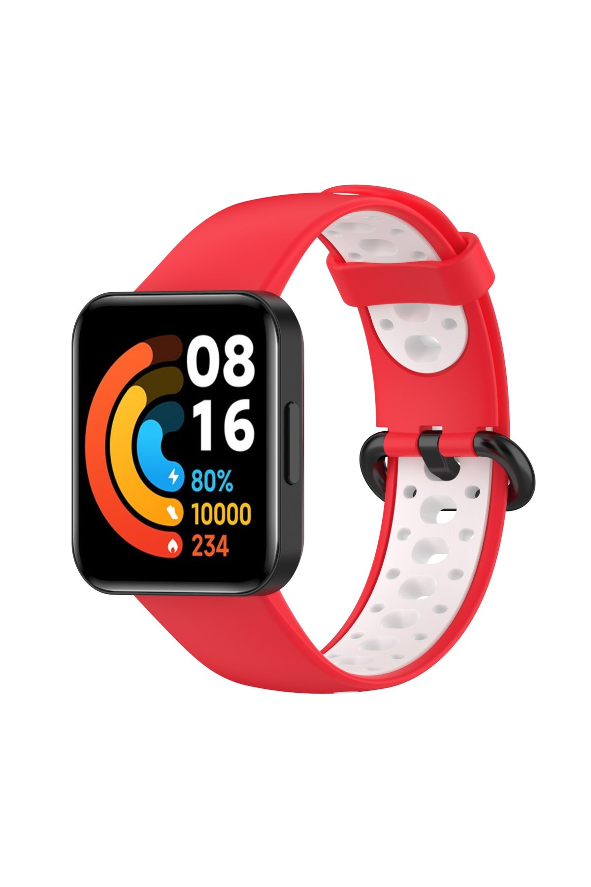 Newface Xiaomi Redmi Watch 2 Spor Delikli Kordon - Siyah-Kırmızı