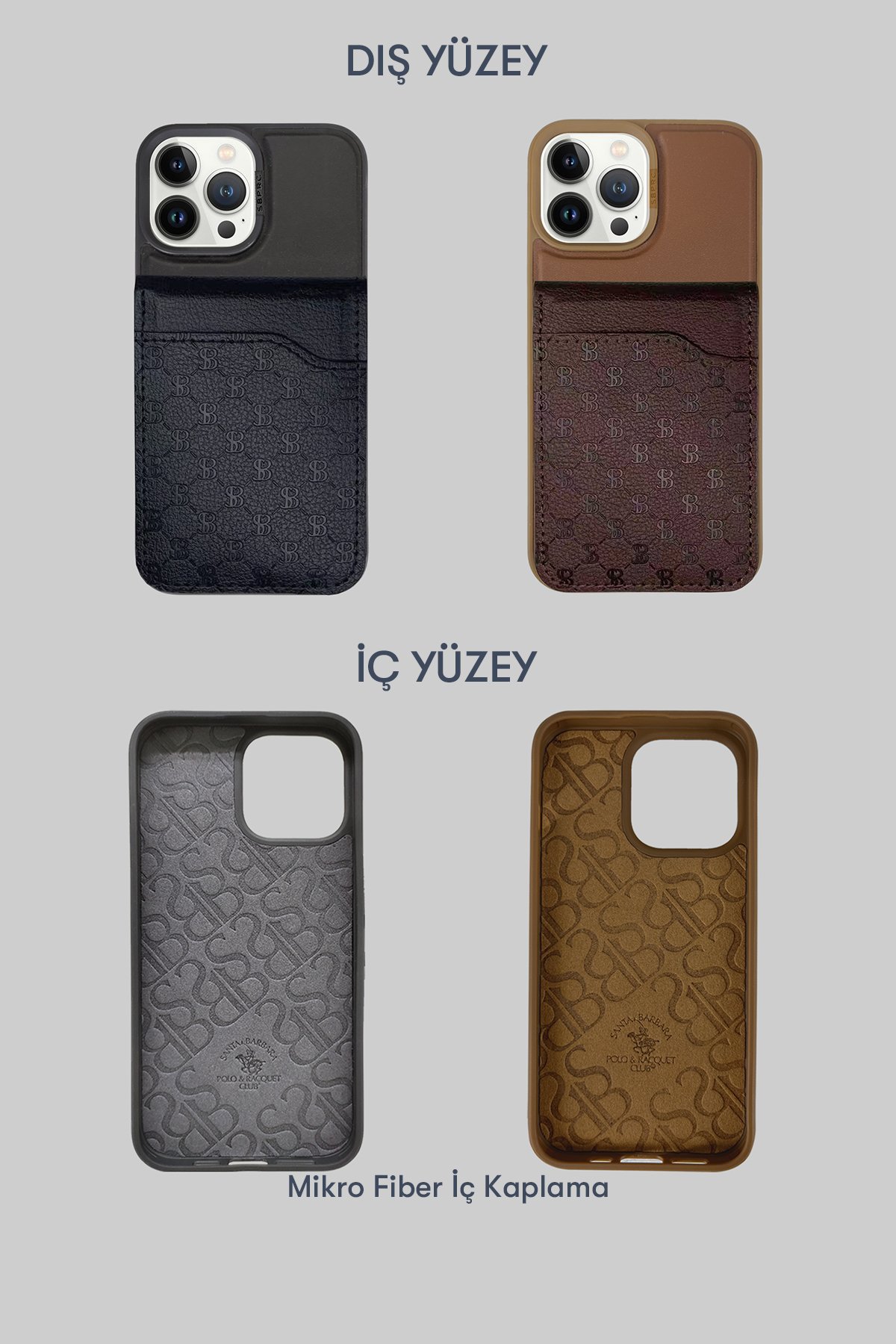 Santa Barbara Polo Racquet Club iPhone 13 Pro Max Plaid Kartvizitli Kapak - Kahverengi