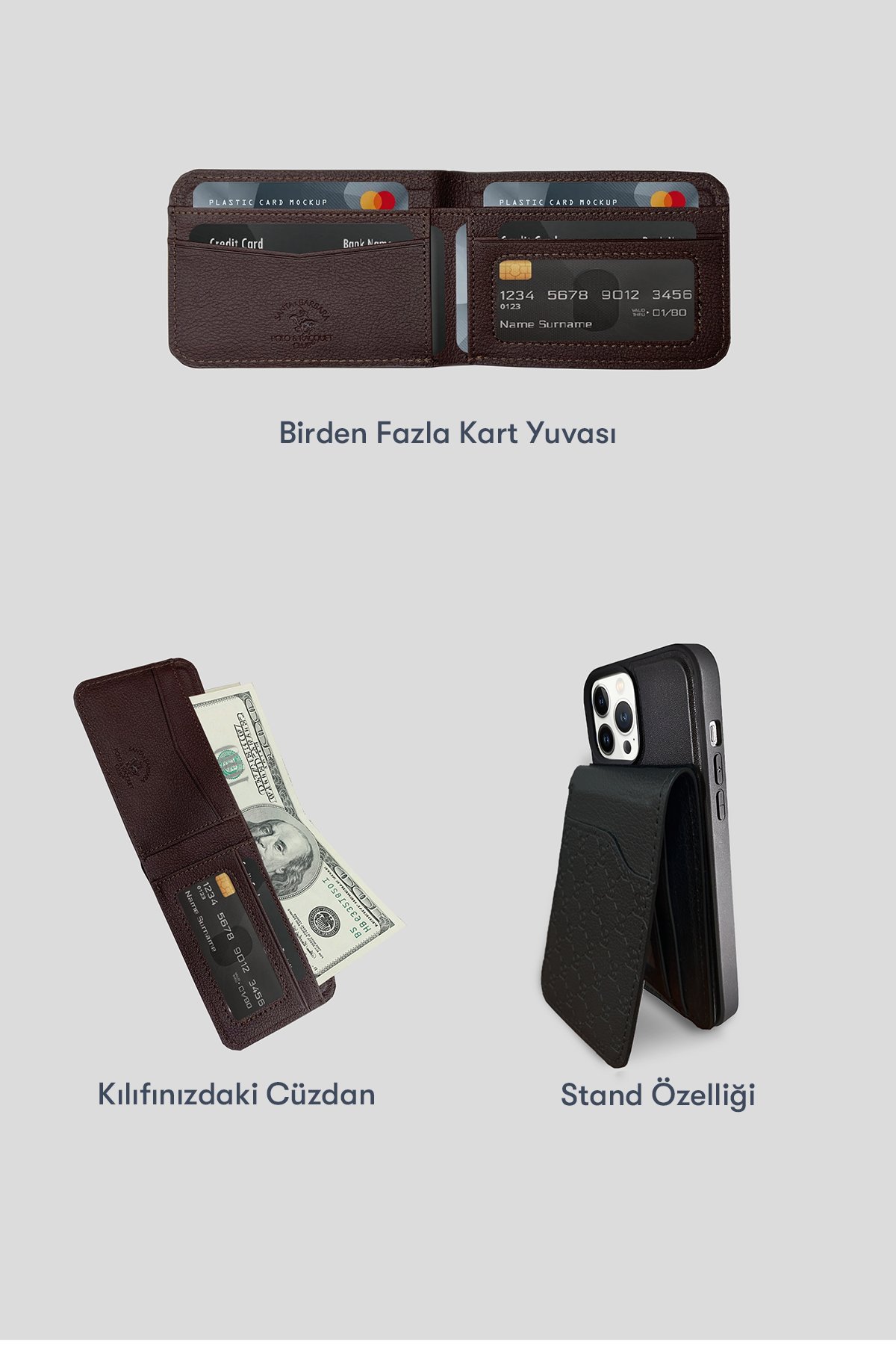 Santa Barbara Polo Racquet Club iPhone 13 Pro Max Plaid Kartvizitli Kapak - Kahverengi