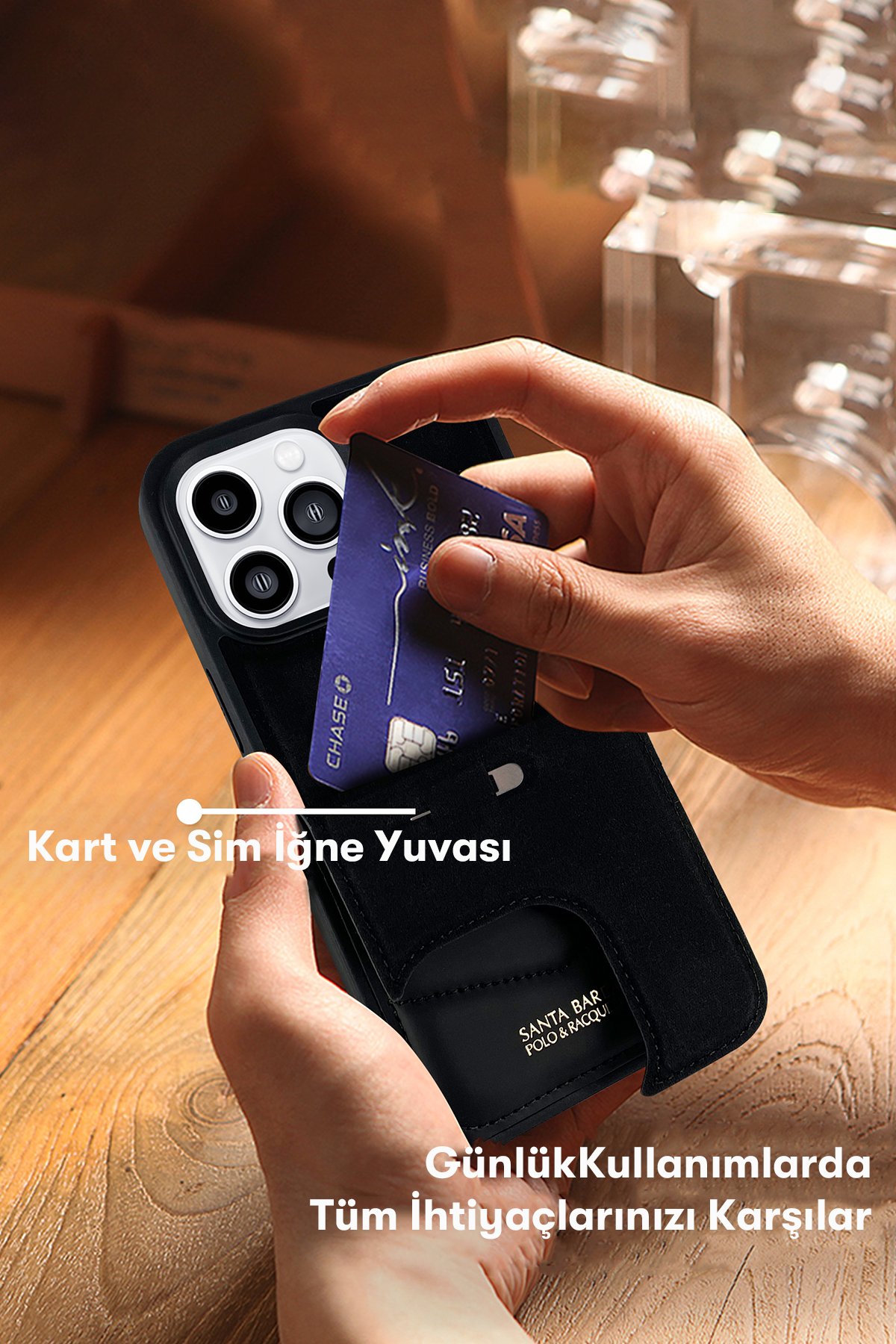 Santa Barbara Polo Racquet Club iPhone 14 Pro Plaid Kartvizitli Kapak - Mor