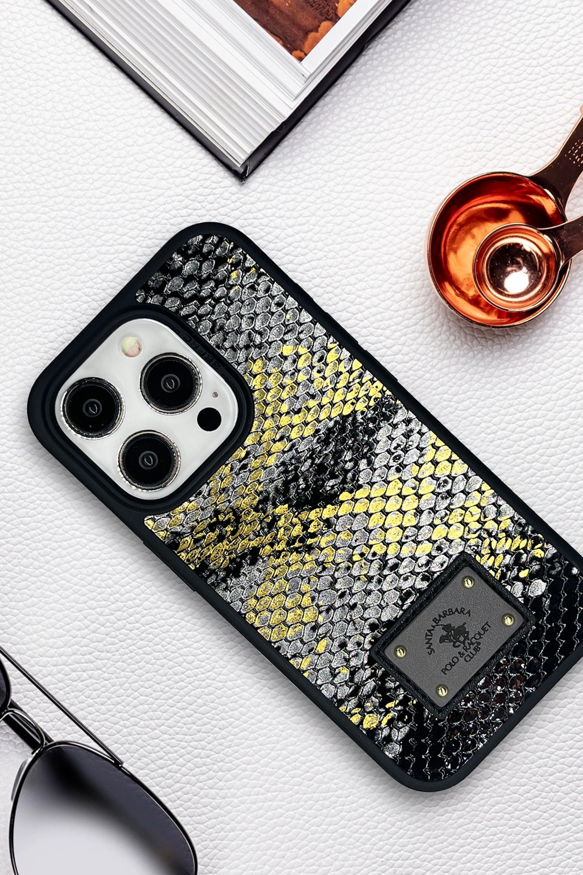 Santa Barbara Polo Racquet Club iPhone 15 Pro Max Abner İçi Süet Nakış Desenli Kartvizitli Kılıf - Lacivert