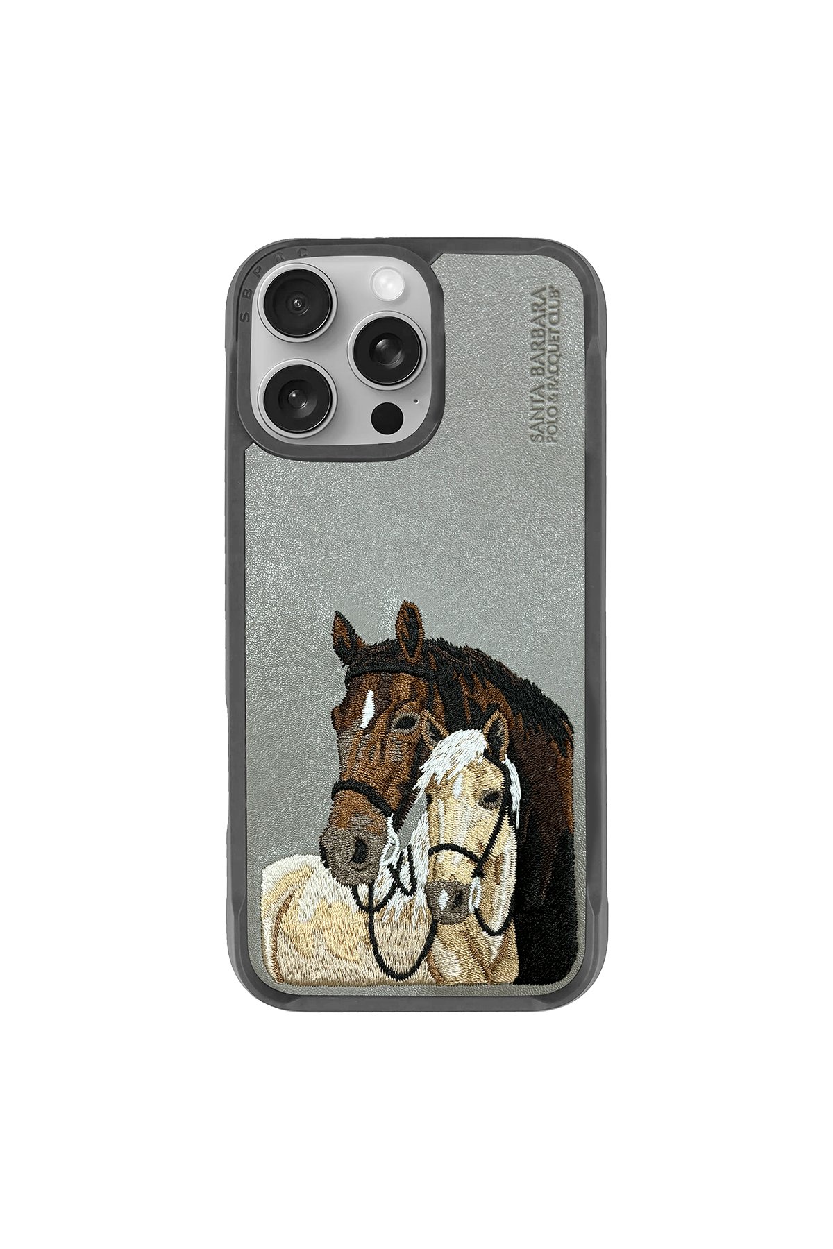 Santa Barbara Polo Racquet Club iPhone 16 Pro Abner İçi Süet Nakış Desenli Kartvizitli Kılıf - Lacivert