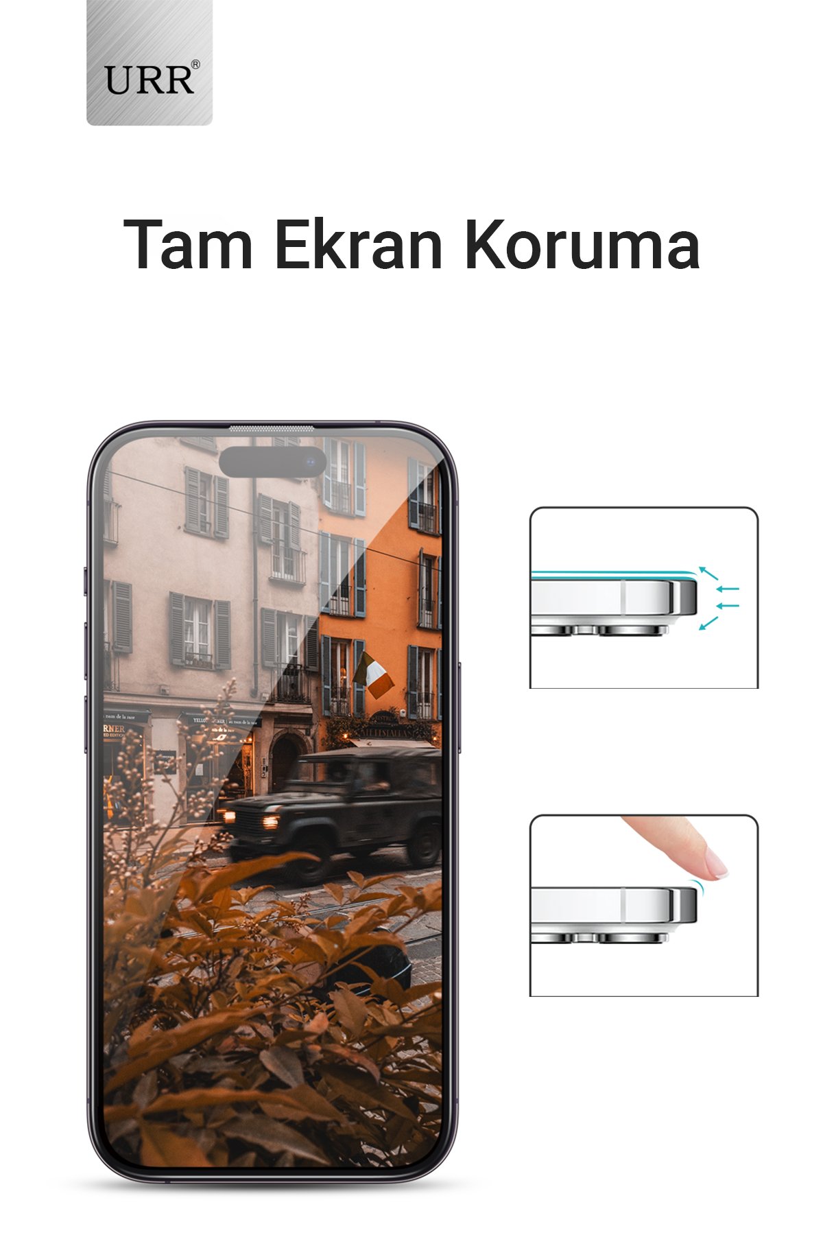 URR iPhone 14 Pro 2.5D Antistatik Silkscreen Cam Ekran Koruyucu - Siyah