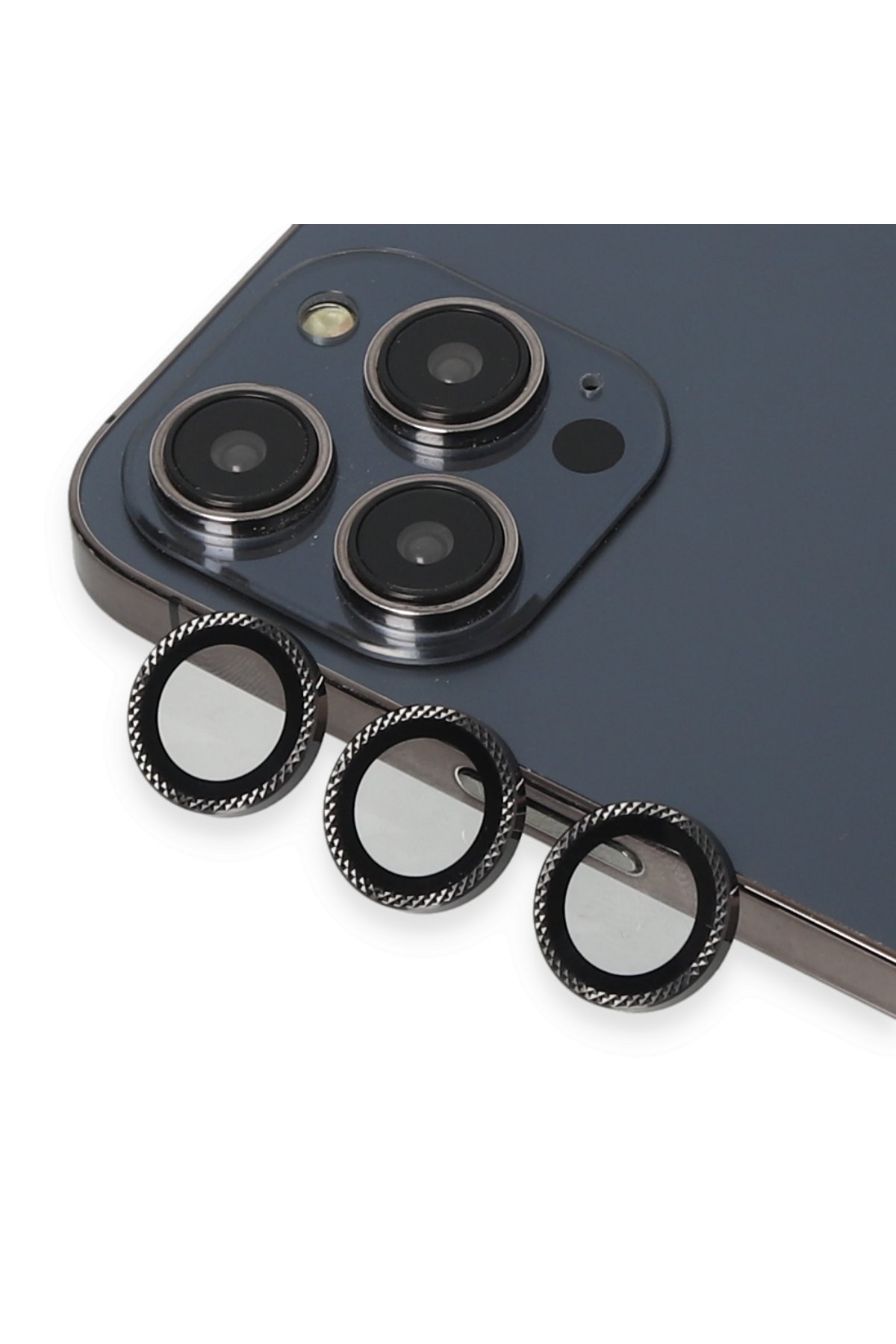 URR iPhone 14 Pro Max Titanium Alloy Kamera Lens Koruyucu - Derin Mor