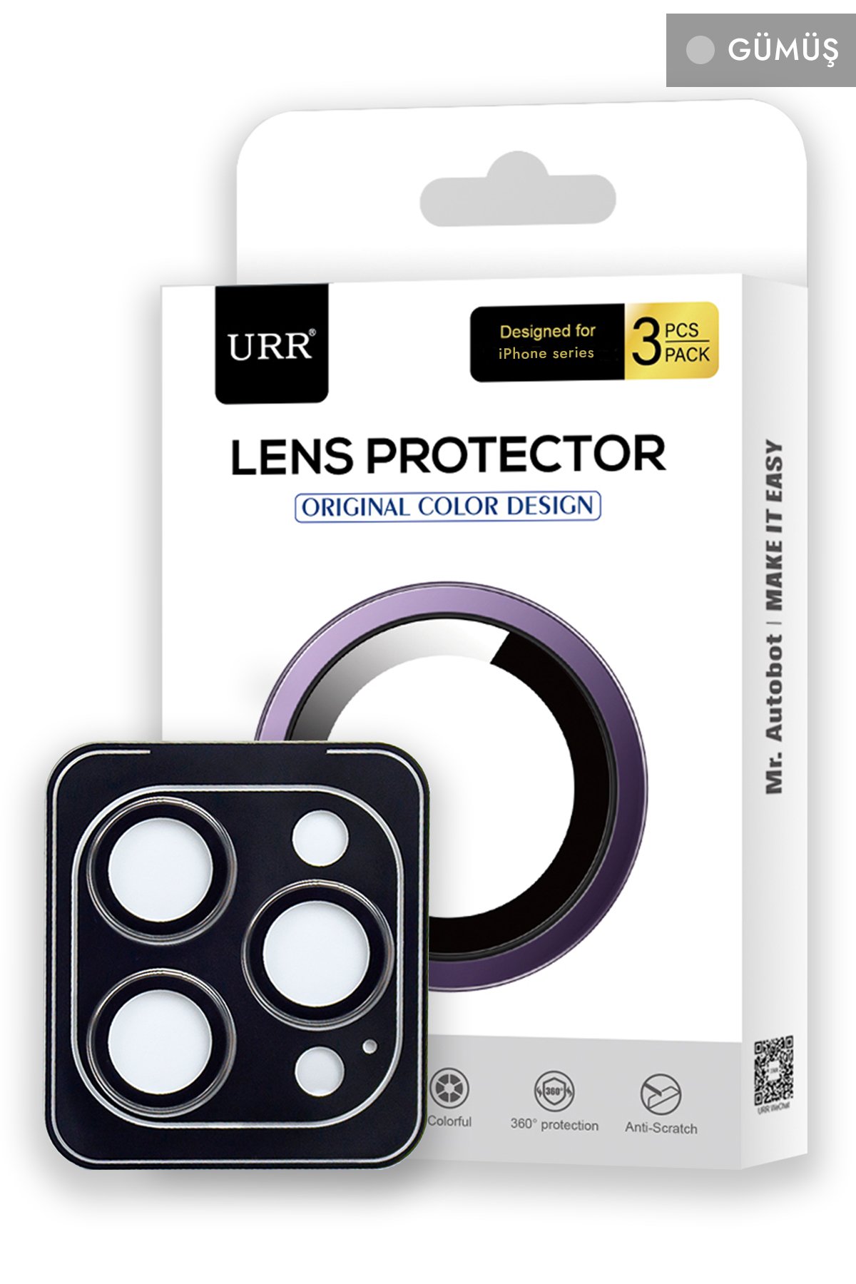 URR iPhone 14 Pro Max 4 Way Anti Spy 360 Privacy Cam Ekran Koruyucu - Siyah