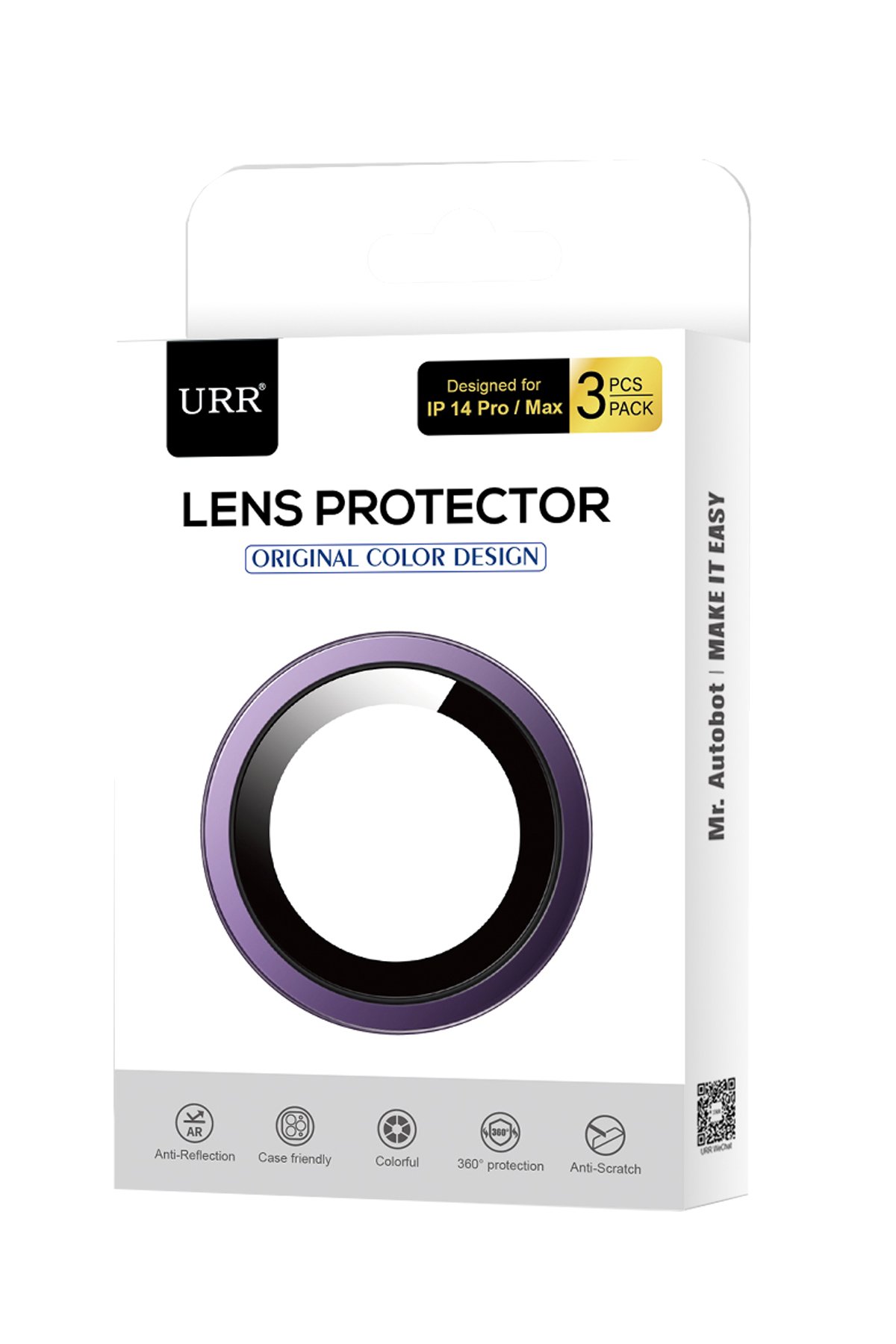 URR iPhone 14 Pro 3D Silikon Edge HD Cam Ekran Koruyucu - Siyah