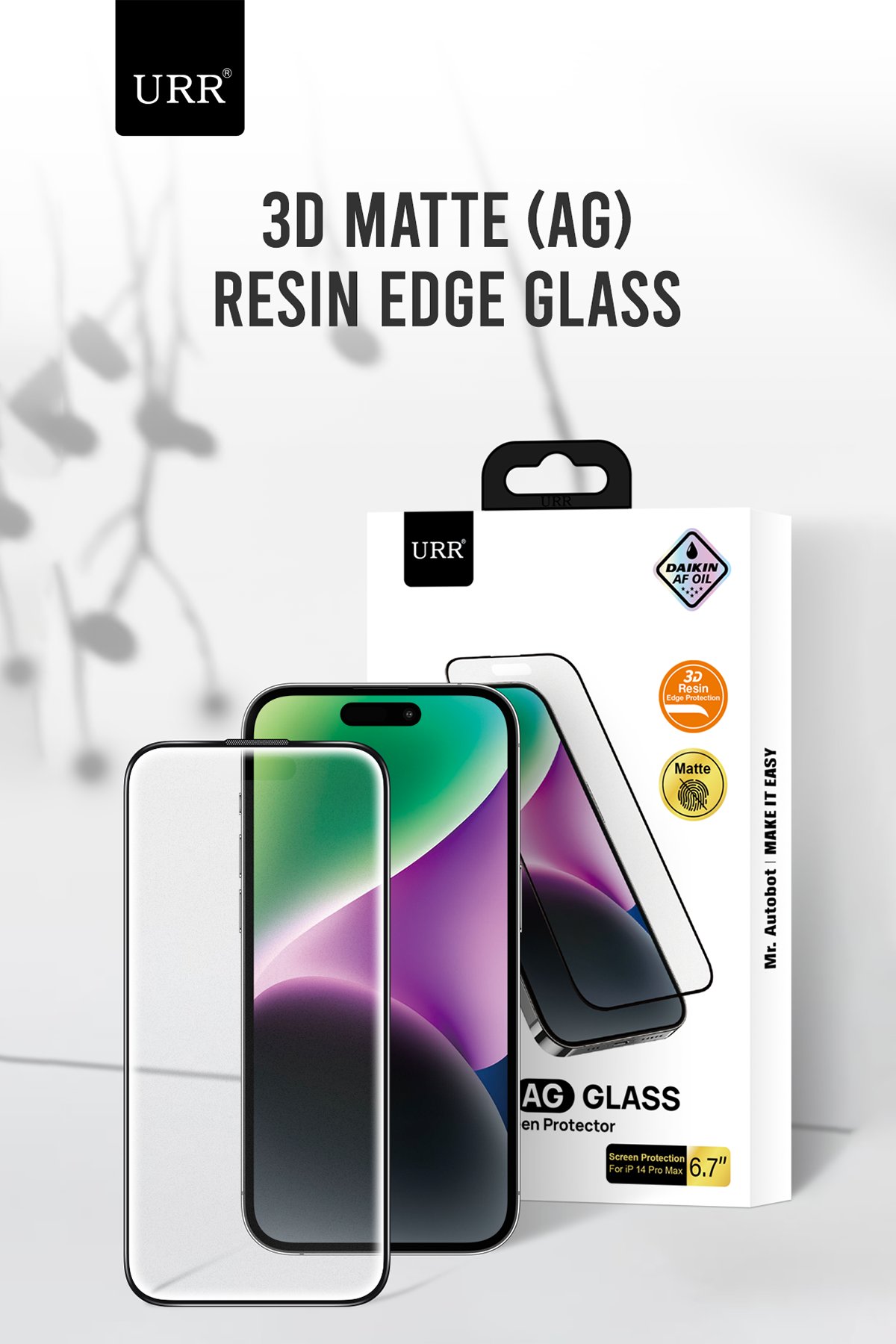 URR iPhone 15 Pro 3D Curved Edge HD Cam Ekran Koruyucu - Siyah