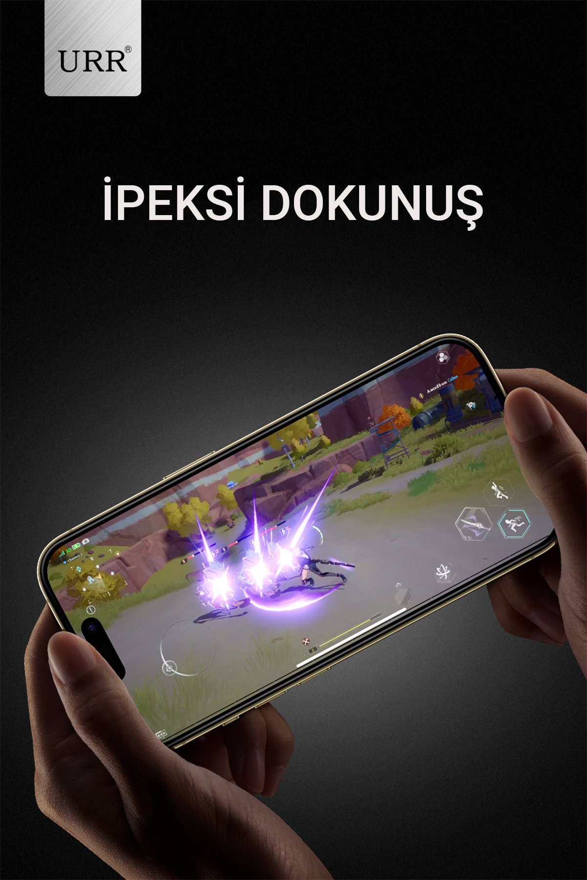 URR iPhone 15 Pro 3D Curved Edge HD Cam Ekran Koruyucu - Siyah