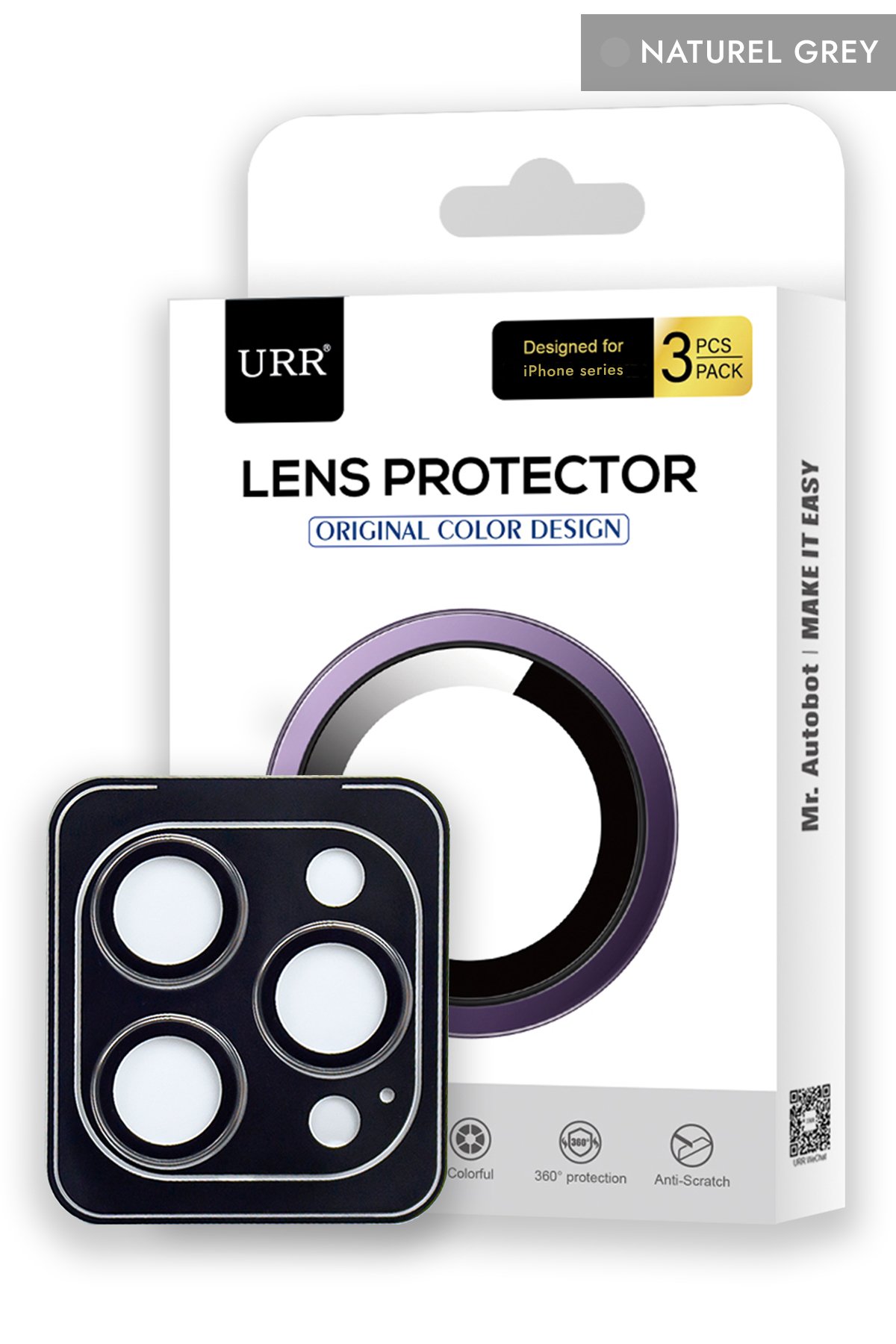 URR iPhone 15 Pro 2.5D Antidust HD Cam Ekran Koruyucu - Siyah