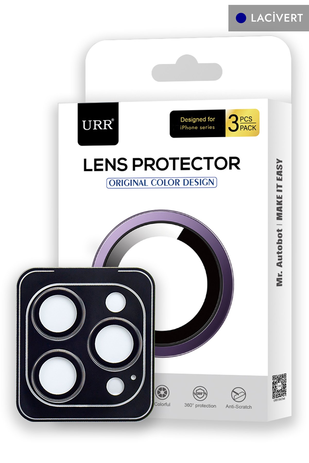 URR iPhone 15 Pro Sapphire PVDSS Kamera Lens Koruyucu - Siyah