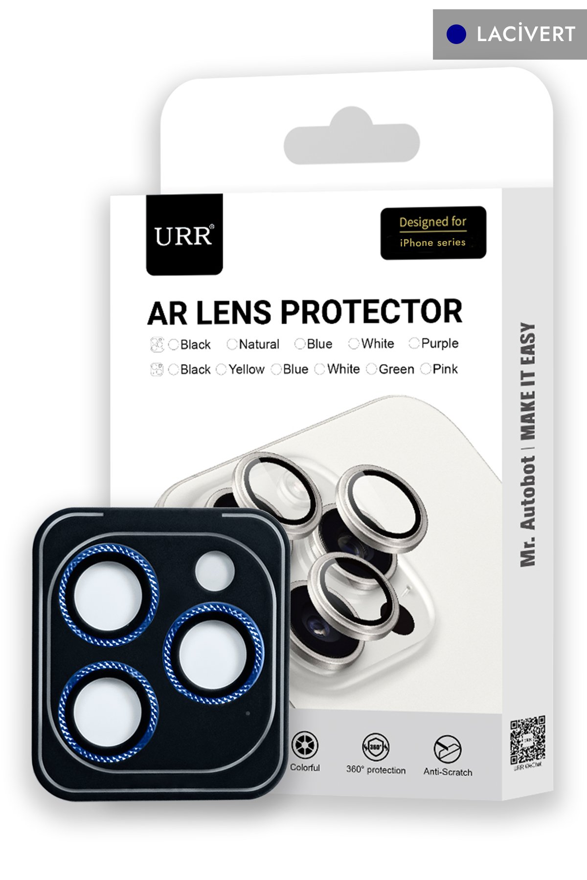 URR iPhone 15 Pro 3D PVD Dioxide Kamera Lens Koruyucu - Gümüş
