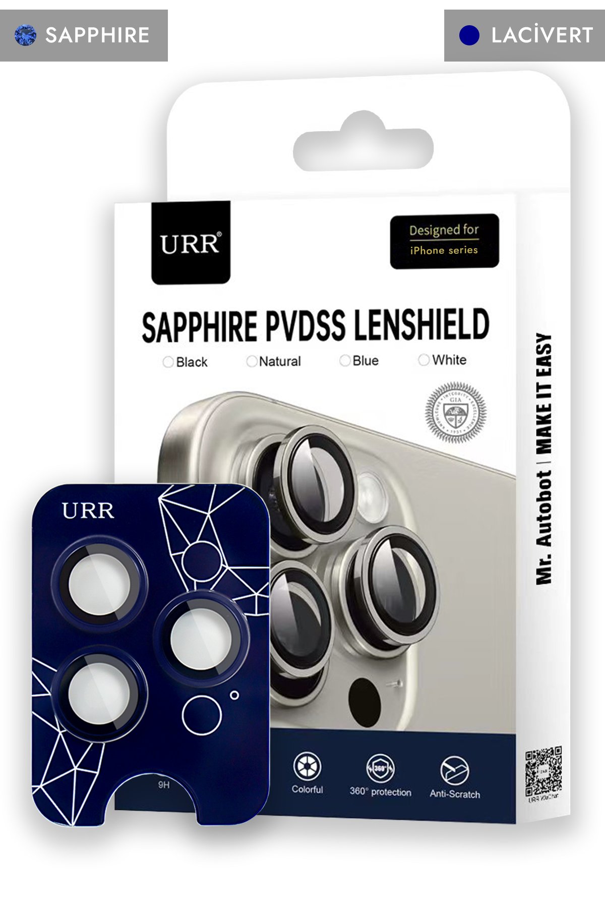 URR iPhone 15 Pro 3D PVD Dioxide Kamera Lens Koruyucu - Natural Grey