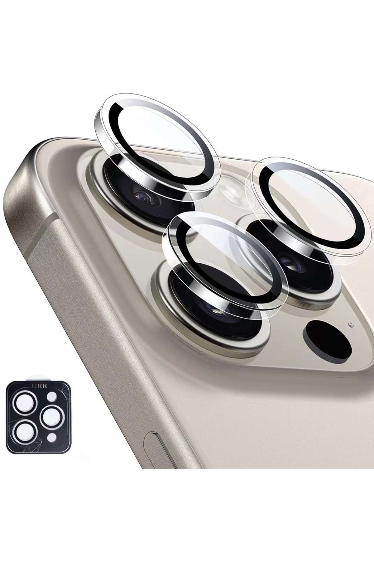 URR iPhone 16 3D PVD Dioxide Kamera Lens Koruyucu - Gümüş