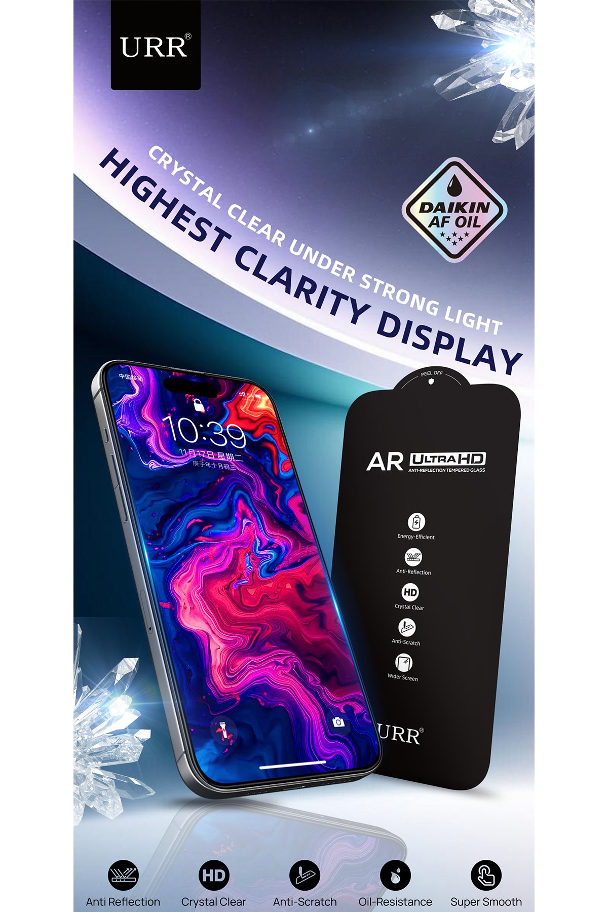 URR iPhone 16 Pro Max 2.5D Antidust HD Cam Ekran Koruyucu - Siyah