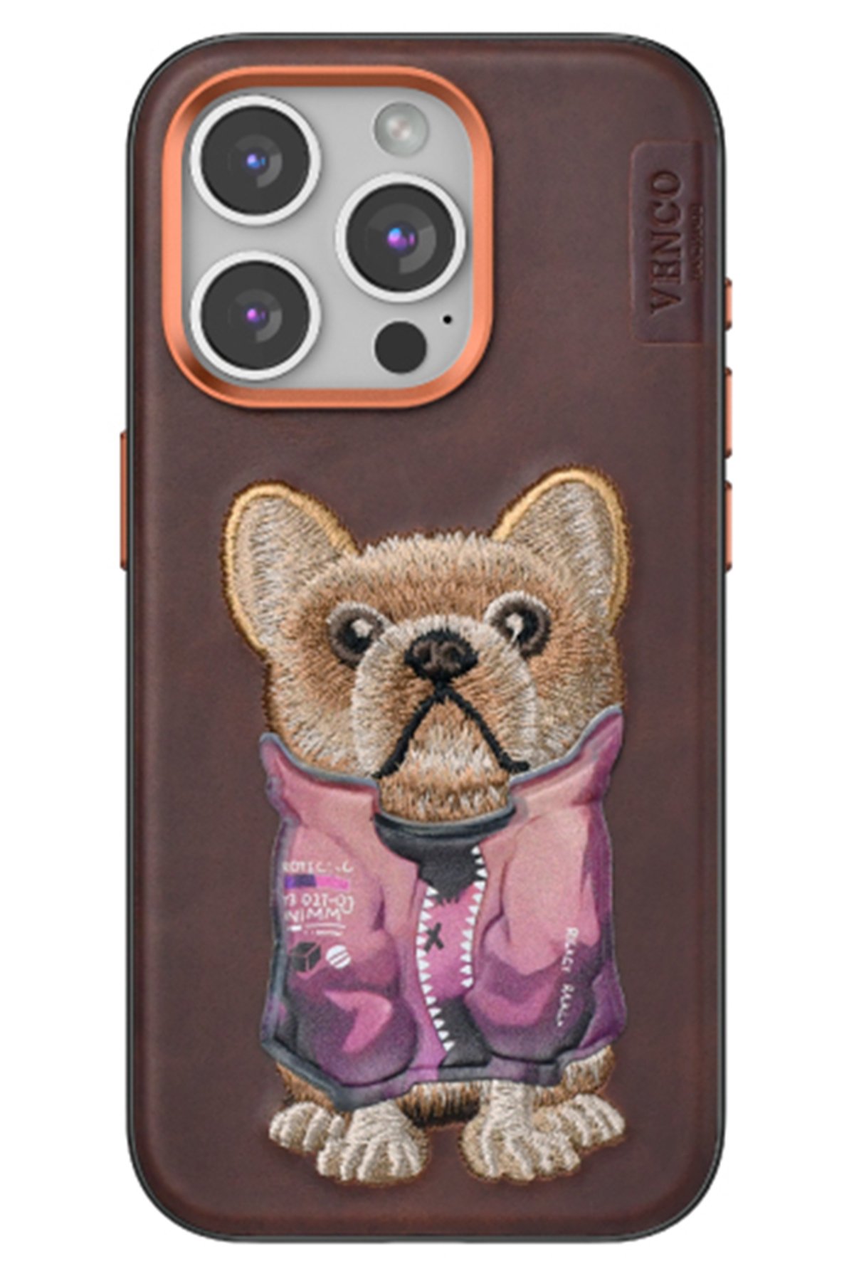 Venco iPhone 15 Pro Perma Desenli Kapak - Koyu Kahve