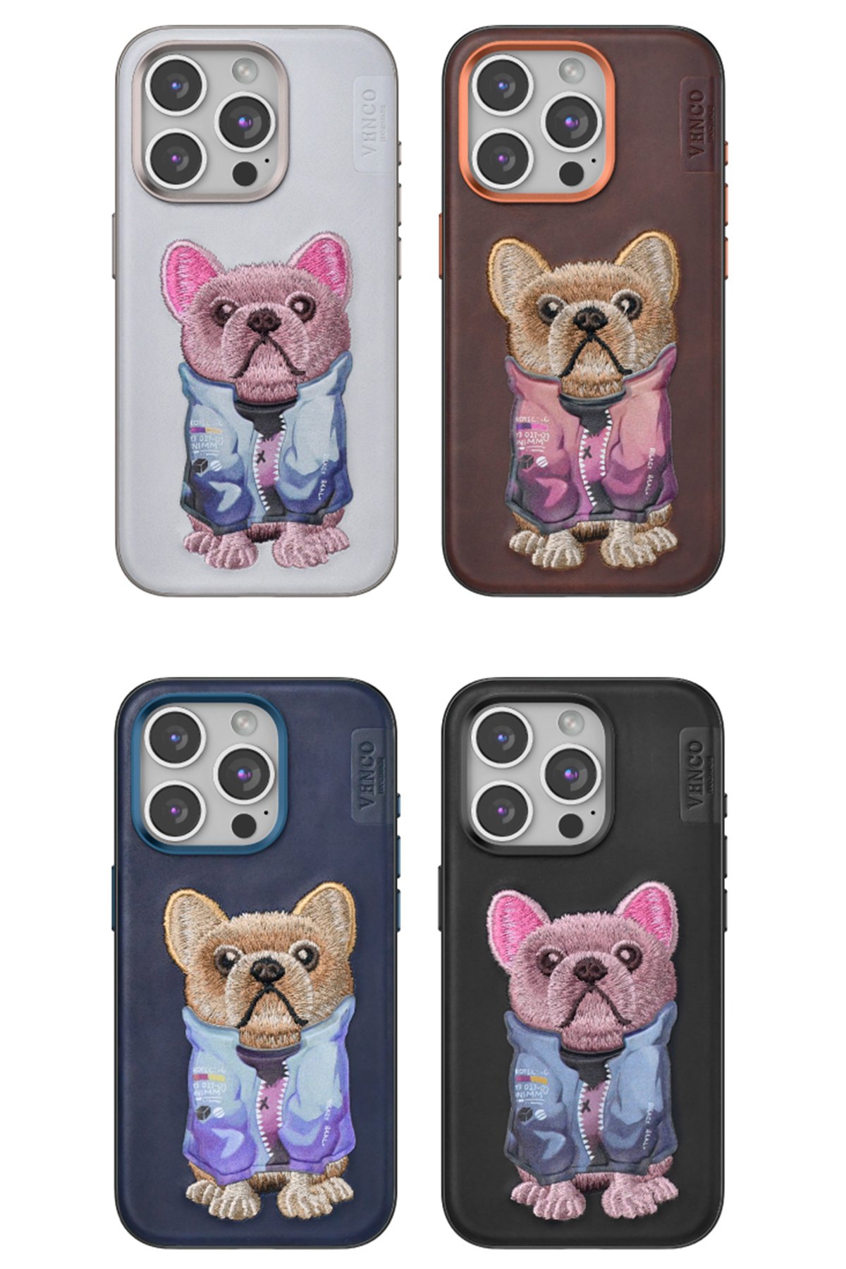 Venco iPhone 15 Pro Perma Desenli Kapak - Koyu Kahve