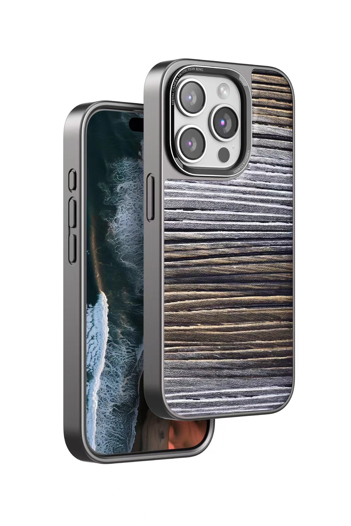 Venco iPhone 15 Pro Perma Desenli Kapak - Koyu Kahve