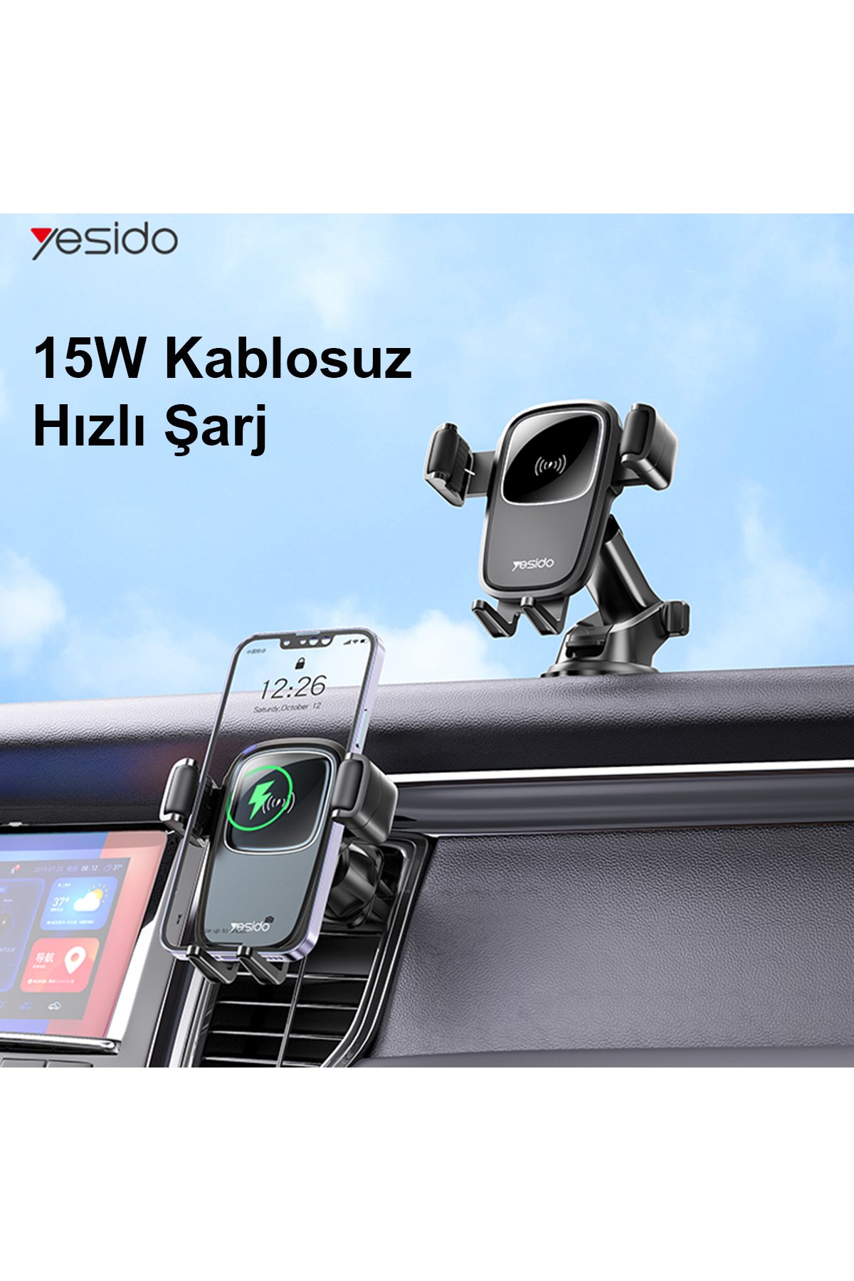 Yesido YC52 1 Adet 30W Type-C 1 Adet 30W Lightning 1 Adet 30W Usb Çıkışlı ve 1M 27W Type-C to Lightning Kablolu PD Şarj Cihazı - Siyah