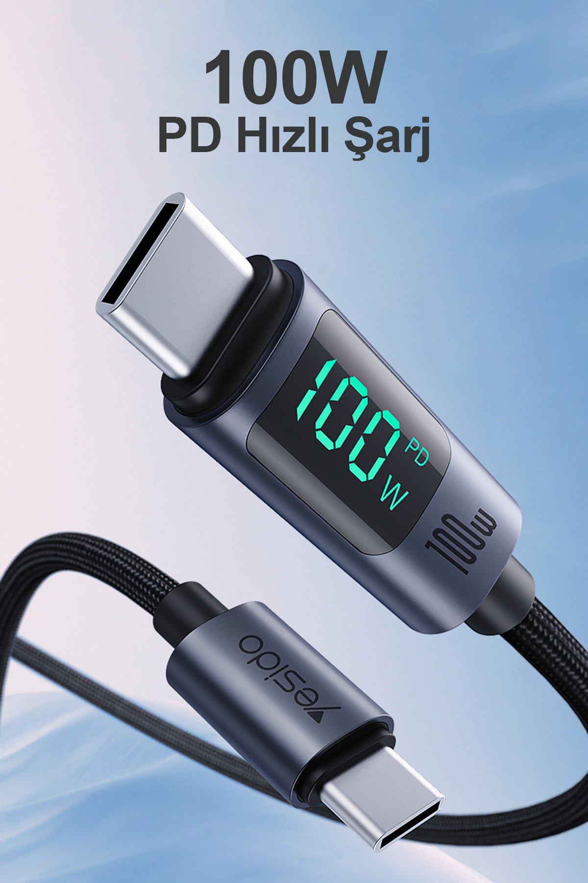 Yesido CA165L 1.2M Bir Ucu USB ve Type-C to Lightning PD Hızlı Şarj Kablosu - Siyah