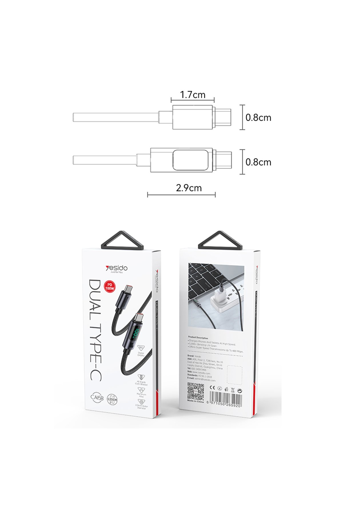 Yesido CA165L 1.2M Bir Ucu USB ve Type-C to Lightning PD Hızlı Şarj Kablosu - Siyah