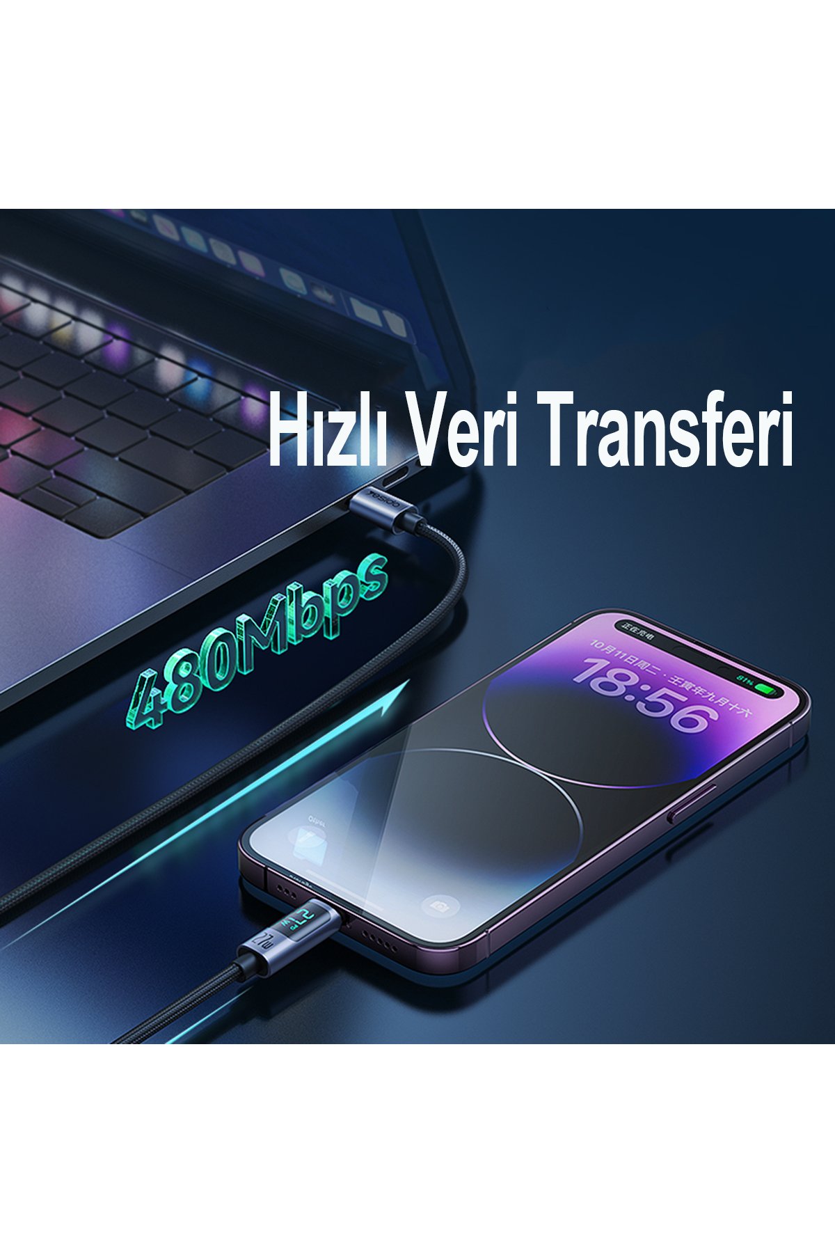 Yesido CA165L 1.2M Bir Ucu USB ve Type-C to Lightning PD Hızlı Şarj Kablosu - Siyah