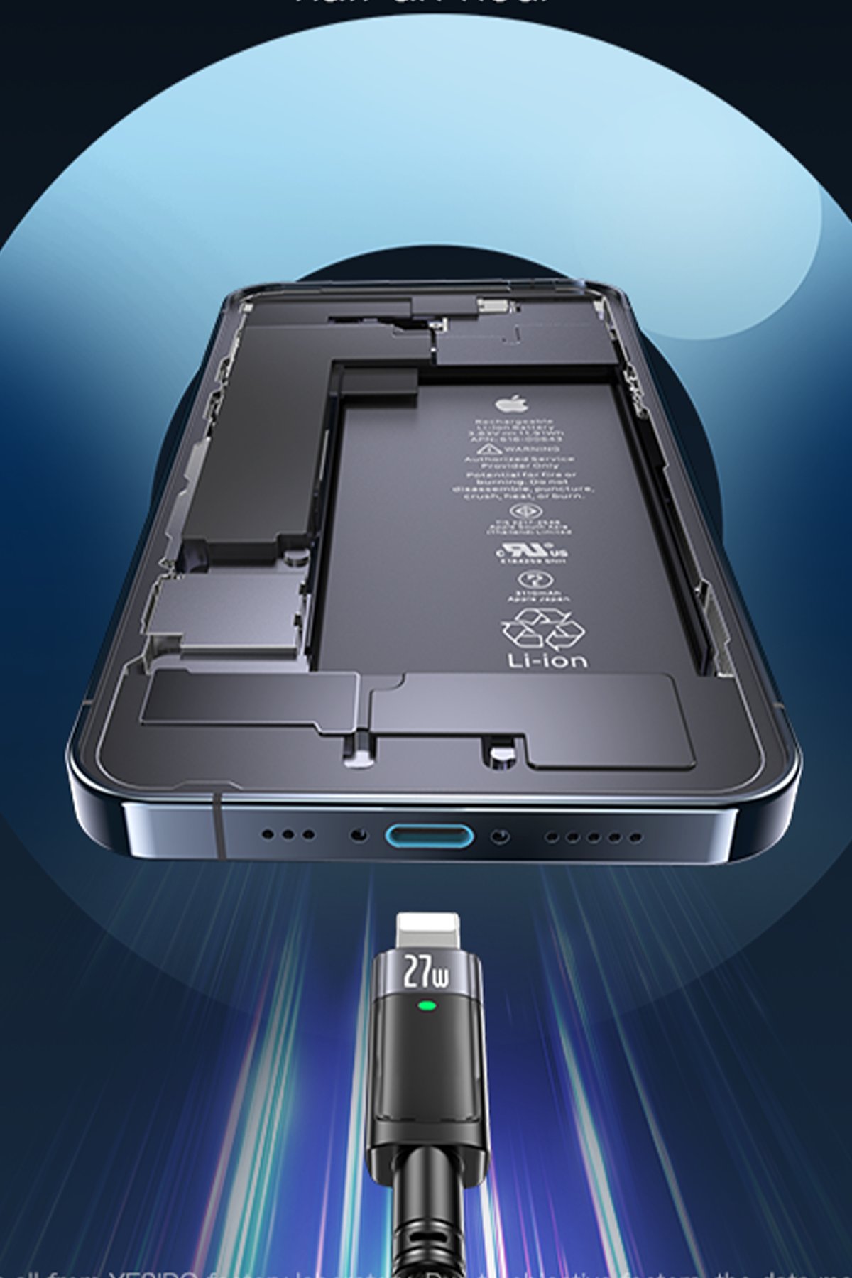 Yesido YC52 1 Adet 30W Type-C 1 Adet 30W Lightning 1 Adet 30W Usb Çıkışlı ve 1M 27W Type-C to Lightning Kablolu PD Şarj Cihazı - Beyaz