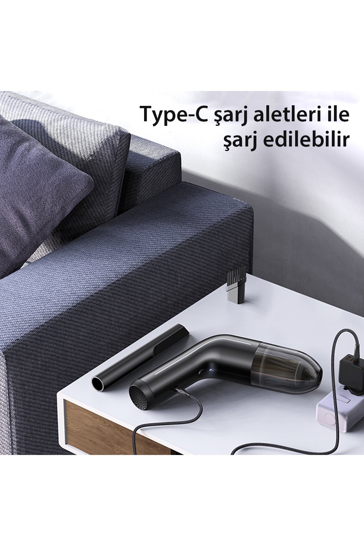 Yesido Y57 1 Adet 18W Usb / 1 Adet 30W Type-C ve 20W Dahili Lightning Kablolu PD Hızlı Araç Şarj - Siyah