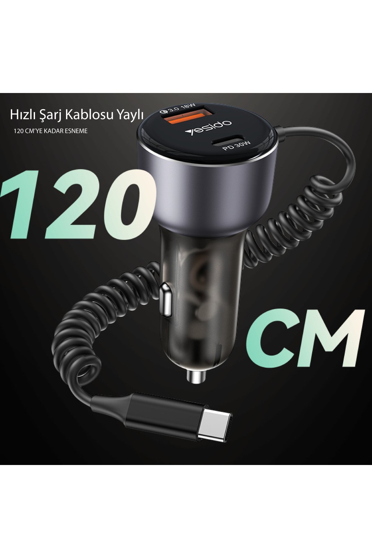 Yesido CA157 1.2M 27W Dijital Göstergeli Hasırlı Type-C to Lightning PD Hızlı Şarj Kablosu - Siyah