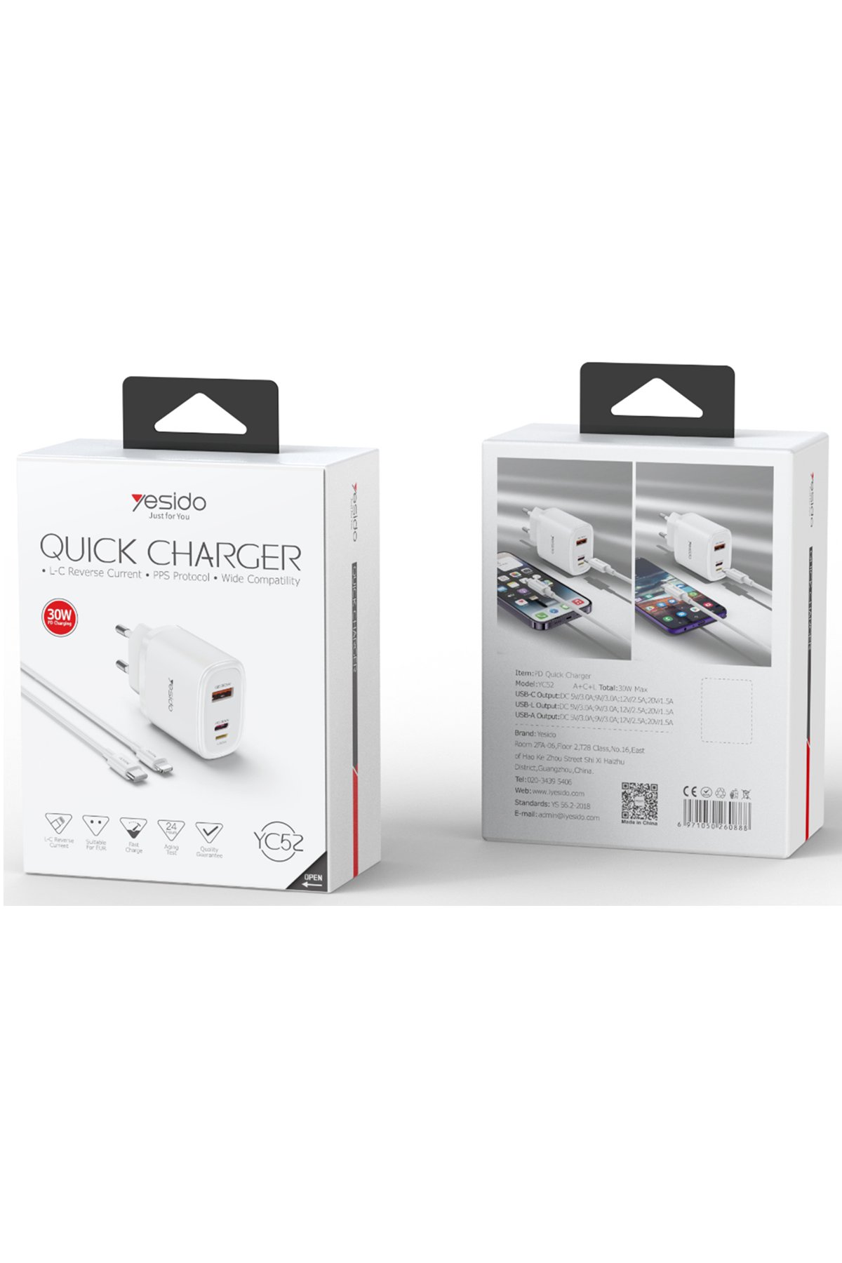 Yesido CA87 1.4M Type-C to 100W Type-C ve 20W Lightning Çift Çıkışlı 2in1 PD Hızlı Şarj Kablosu - Siyah